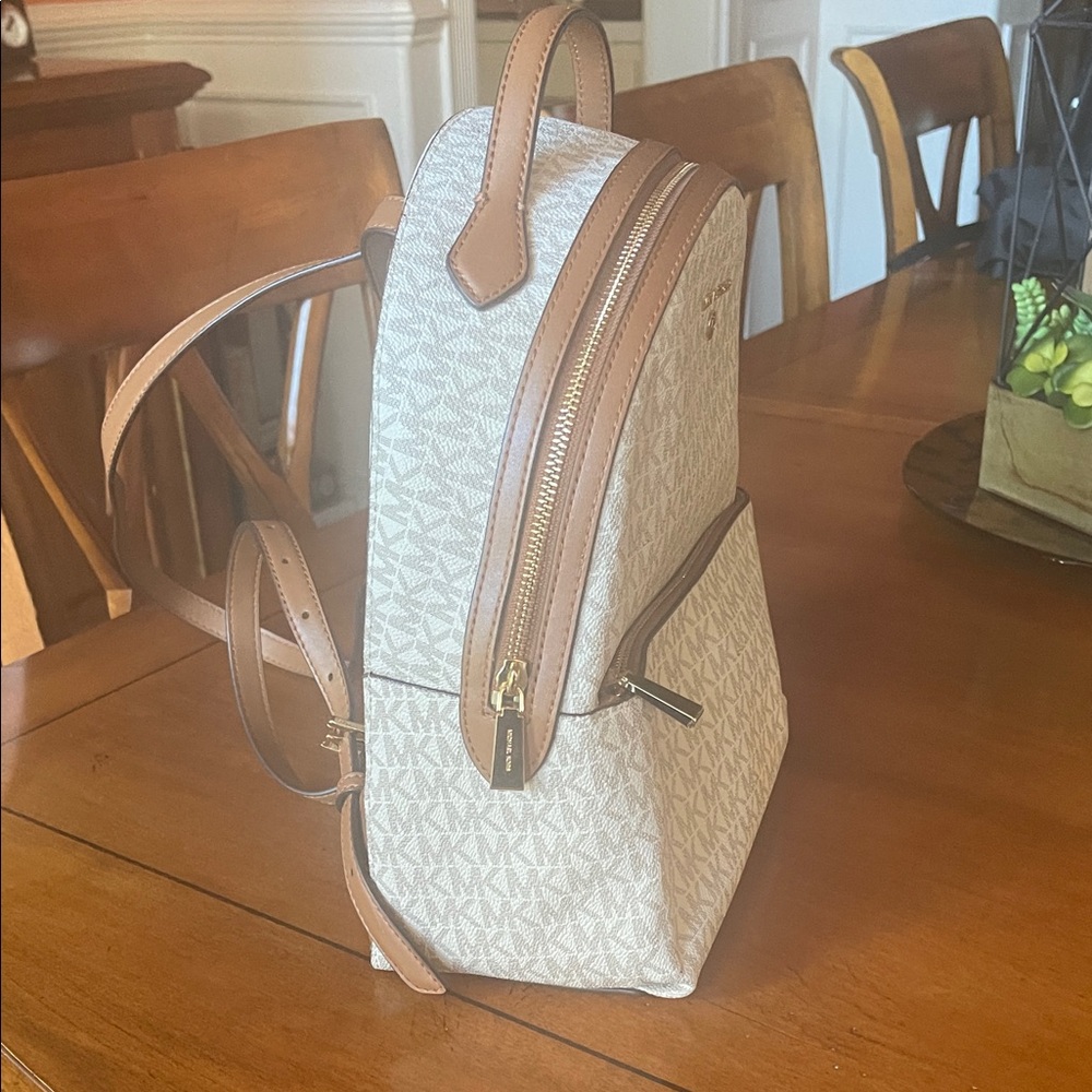 Michael Kors Cream and Tan Logo Backpack - Picture 8 of 11